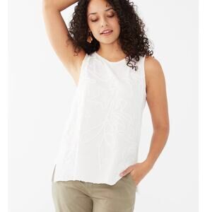 FDJ French Dressing Jeans Sleeveless White Appliqué Jersey Tank Top Women's M